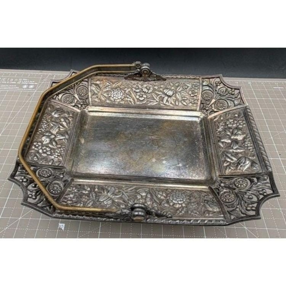 Vintage Footed Floral Basket Repousse Simpson Miller Hallmarked 11.25"
